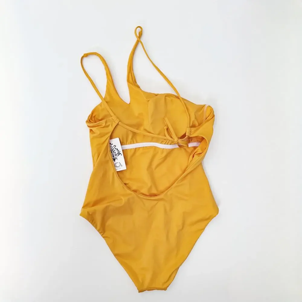 [Becca by Rebecca Virtue] Marigold Asymmetrical Tie Back Swimsuit NWT Sz Large L